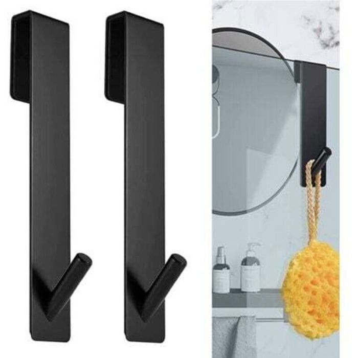 Crochets de porte de douche - PZCC - Sans perçage - Lot de 2 pièces - Dimensions 17.8 cm - Noir - Antirouille