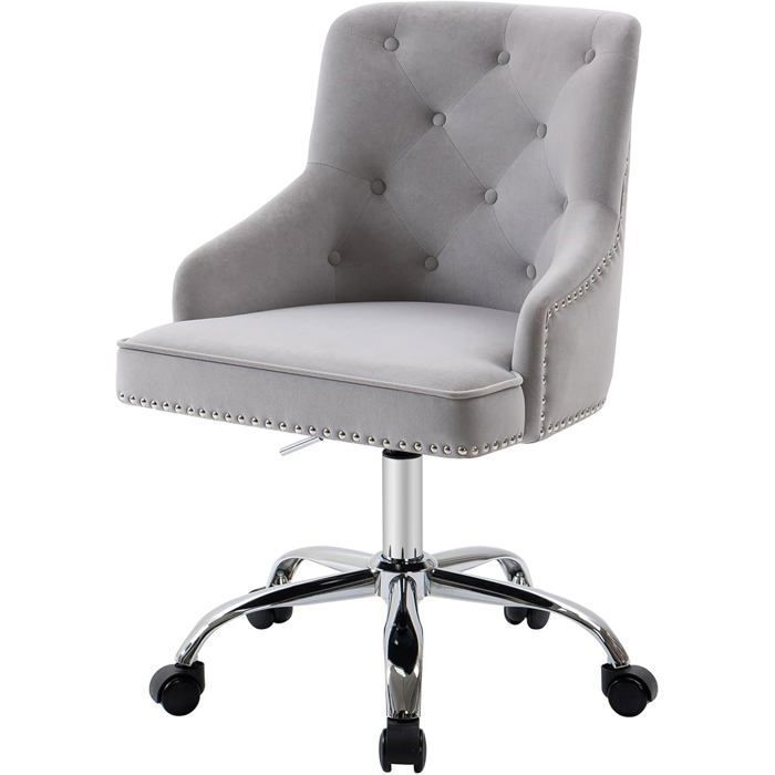 FIXIMASTER Chaise de Bureau/Coiffeuse en Velours Pivotante à Roulettes Hauteur Réglable 135kg - Gris