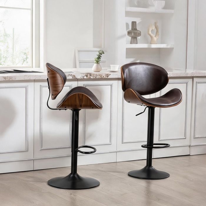 Tabouret de bar pivotant en simili cuir marron lot de 2 réglable en hauteur style industriel