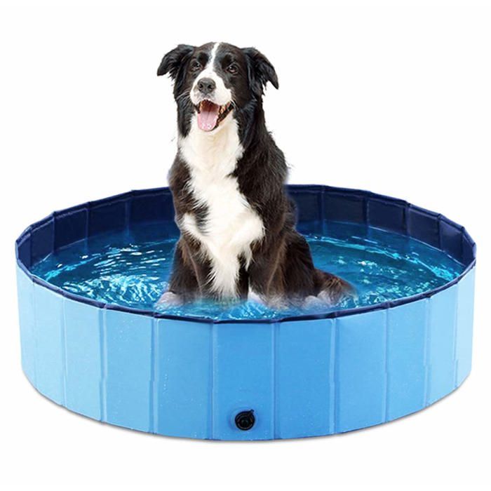 Baignoire/pataugeoire pliable pour animaux — Convient aux chiots et aux enfants (32 pouces bleu)