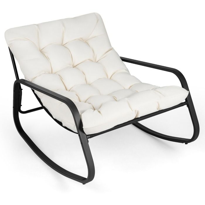 Fauteuil À Bascule Jardin Extra Large avec Coussin Épais - Capacité 205kg Structure Métal 13cm dÉpaisseur - Beige