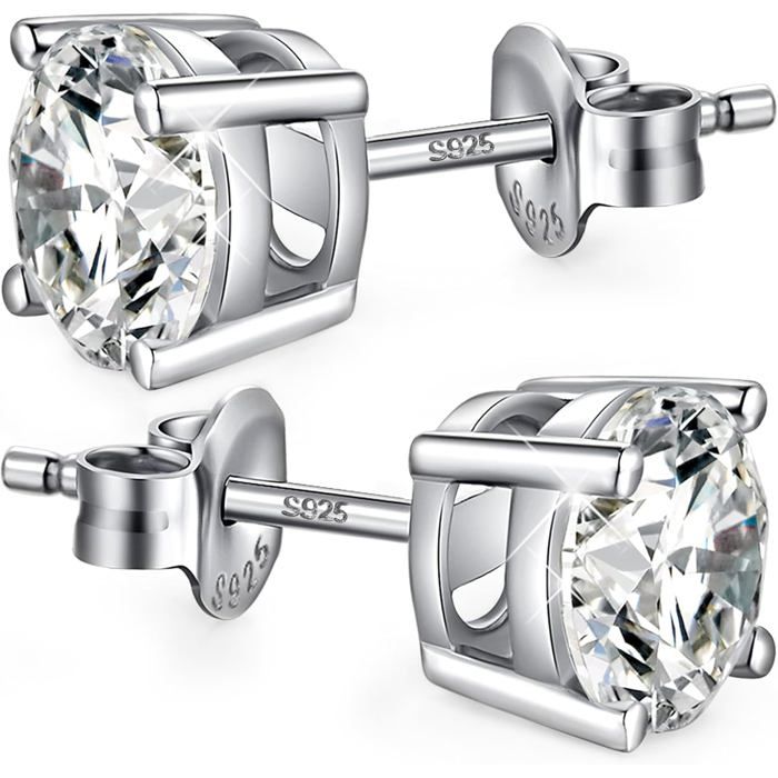 Boucle Doreille Homme Diamant Boucle Oreille En Argent Sterling 925 Pour Hommes Femmes Avec Aaaa+ Zircone 4Mm -8Mm Plaque Or[PP570]