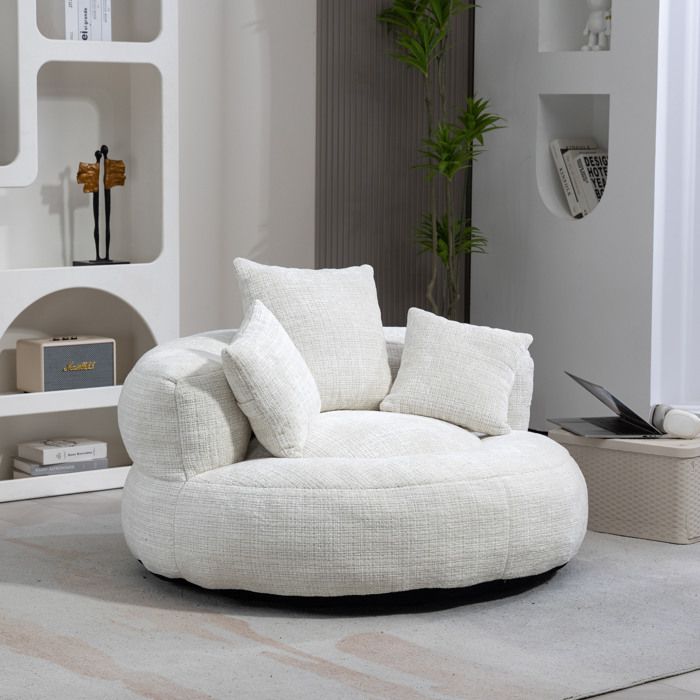 Fauteuil lounge 1 place avec dossier enveloppant et 3 coussins - MEUNIQ - avec accoudoirs chenille beige
