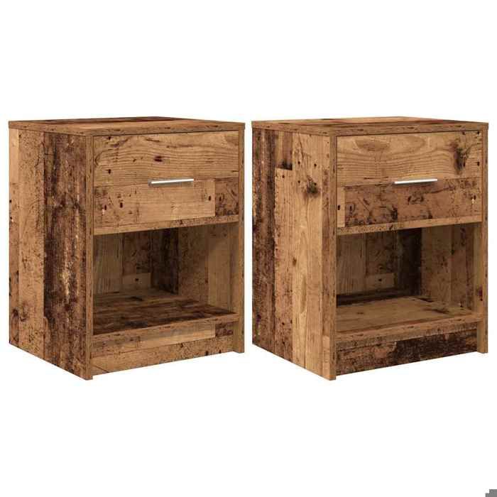 Tables de chevet bois ancien 2 pcs - vidaXL - bois dingénierie - bois vieilli - 40 x 34 x 50 cm - 1 tiroir 8136231