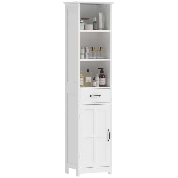 Meuble salle de bain colonne avec 3 compartiments ouverts tiroir et étagère réglable 40 x 30 x 164 cm blanc Meuble salle de bain colonne avec 3 compartiments ouverts tiroir et étagère réglable 40 x 30 x 164 cm blanc
