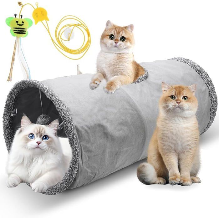 Lot de 1 Tunnels de Jeu pour Chat Pliable pour Chat Tunnel Pliable et Extensible avec bâton Amusant Suspendu KIT JOUET