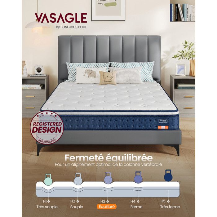 Matelas à Mémoire de Forme Gel 140 x 190 cm Hybride Ressorts Ensachés Soutien 7 Zones Housse Respirante Bleu Matelas à Mémoire de Forme Gel 140 x 190 cm Hybride Ressorts Ensachés Soutien 7 Zones Housse Respirante Bleu