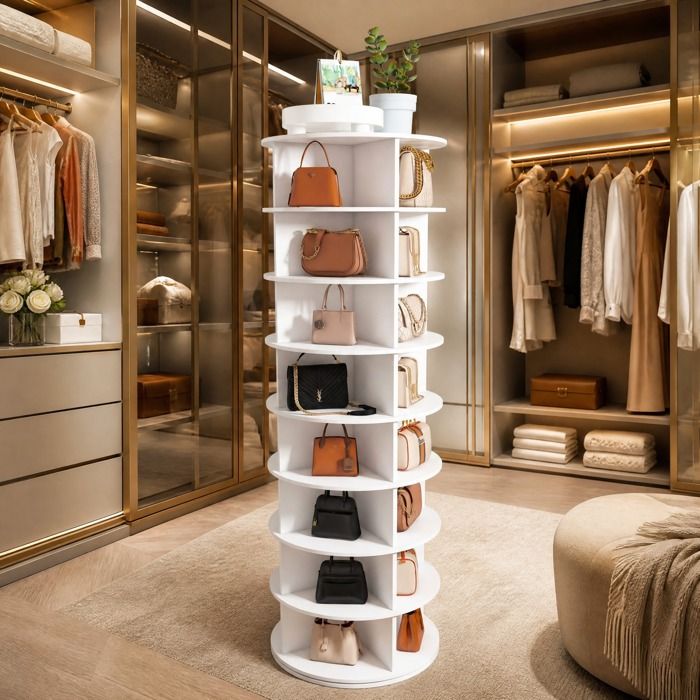 Meuble à chaussures rotatif 360° 8 étagères sur pied blanc en PVC 60x60x183 9 cm 32 paires JOINERY