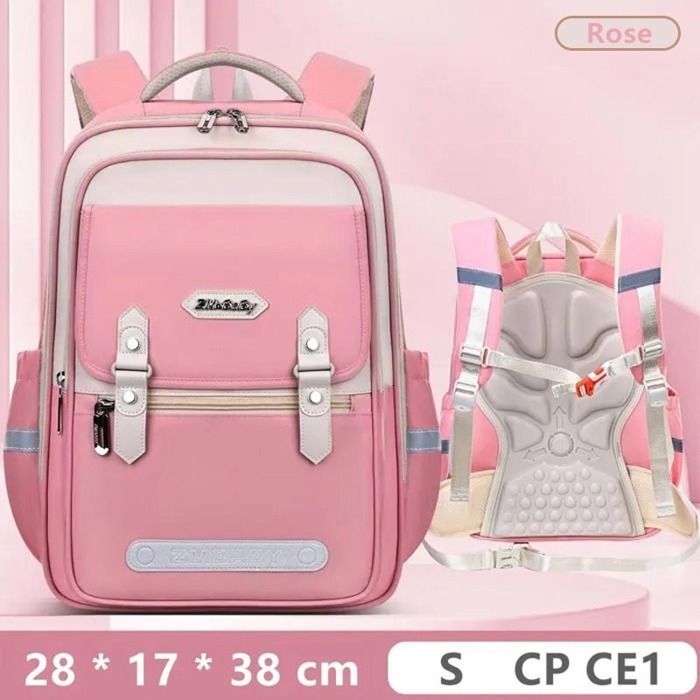 Cartable Garçon Fille Sac à Dos Scolaire Primaire Tissu Nylon Imperméable Pour Enfants CE2 - CM2 Léger Multi-poches - L - Rose
