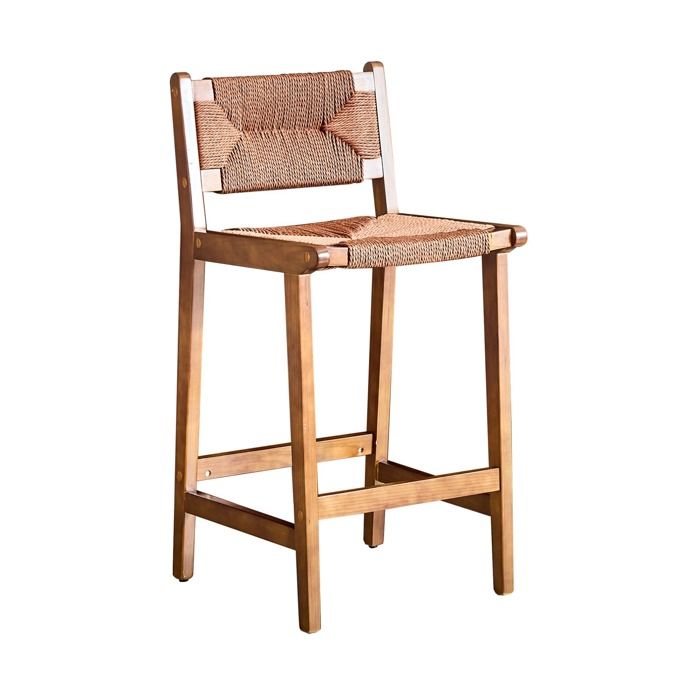 Lot de 2 tabourets de bar – bois – corde tressée à la main – style campagne – Walnut