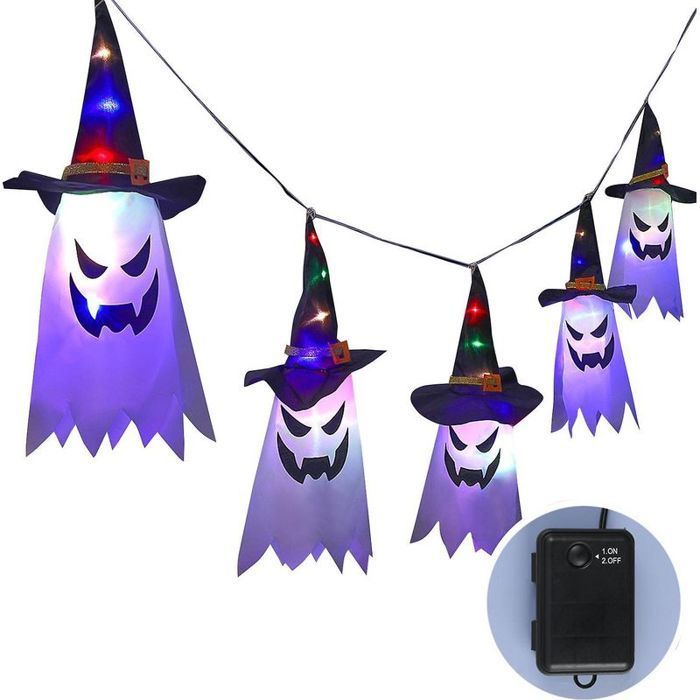 Guirlandes lumineuses dHalloween en forme de chapeau de sorcière lampes LED fantômes et de chapeaux de magicien à piles