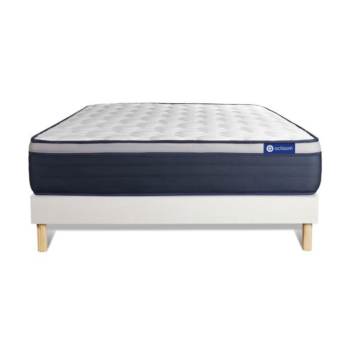 Ensemble Matelas Sommier 120x190 cm - Sommier Blanc (en kit) - Actimemo Max