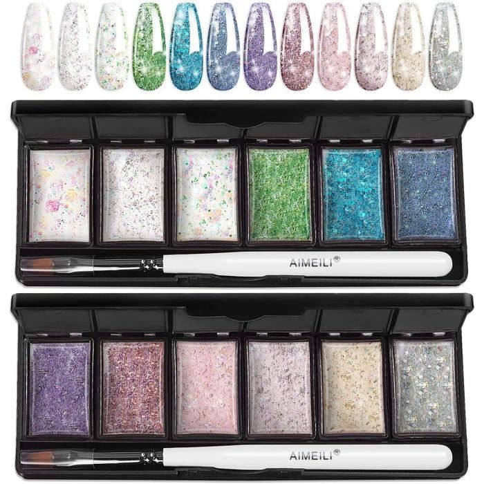 AIMEILI Solid Cream Gel Vernis à ongles avec pinceau à ongles, 12 couleurs Glitter Solid Nail Gel Vernis Set Gel UV LED Nail Kit 5