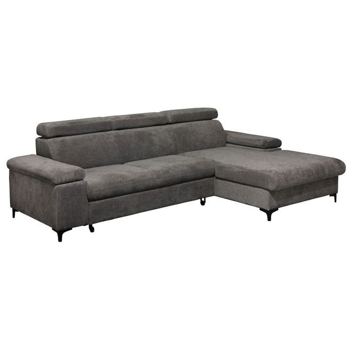 MARCEAU - Canapé Méridienne Droite 3 Places Convertible Tissu Gris Foncé MARCEAU - Canapé Méridienne Droite 3 Places Convertible Tissu Gris Foncé