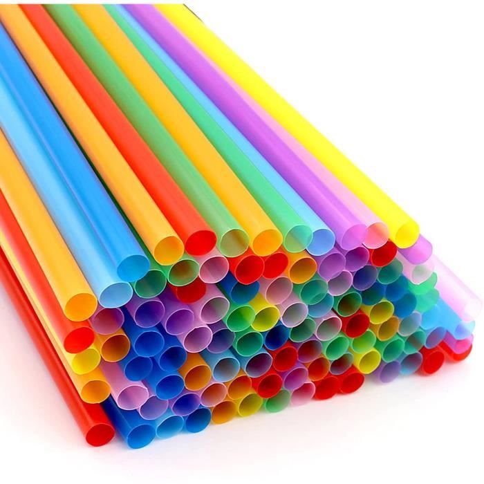 600pcs 10.2 pouces pailles en plastique coloré, emballées individue