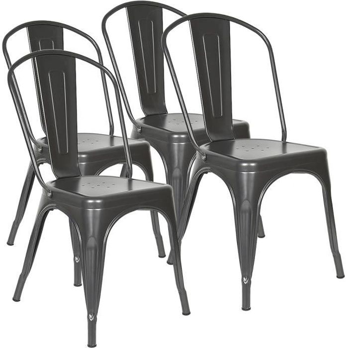 Lot 4 Chaises Industrielles en Métal avec Dossier gris 85 * 45 * 45cm