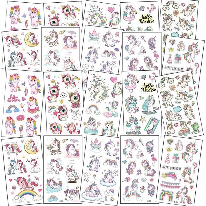 Tatouages De Déguisement Tatouage Enfant Fille 20 Feuilles Licorne