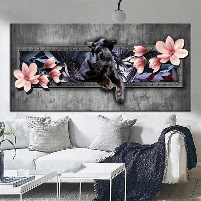 Kit Diamond Painting 5D Panthère Noire 50x60cm - Peinture Diamant Complète Pour Décoration