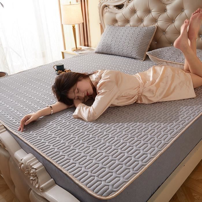 Drap de lit à poche profonde pour matelas complet, drap housse d'été en  latex de soie glacée, taies d'oreiller, taies d'oreiller, lavable pour