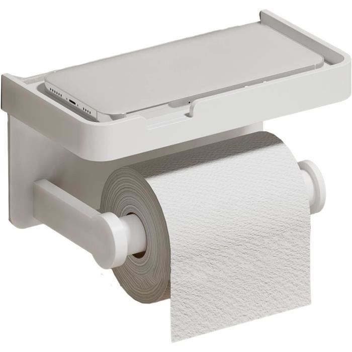Support Mural Pour Rouleau Papier Toilette Avec étagère - Blanc, étanche, Installation Adhésive Ou Vis, Pour Salle De Bain