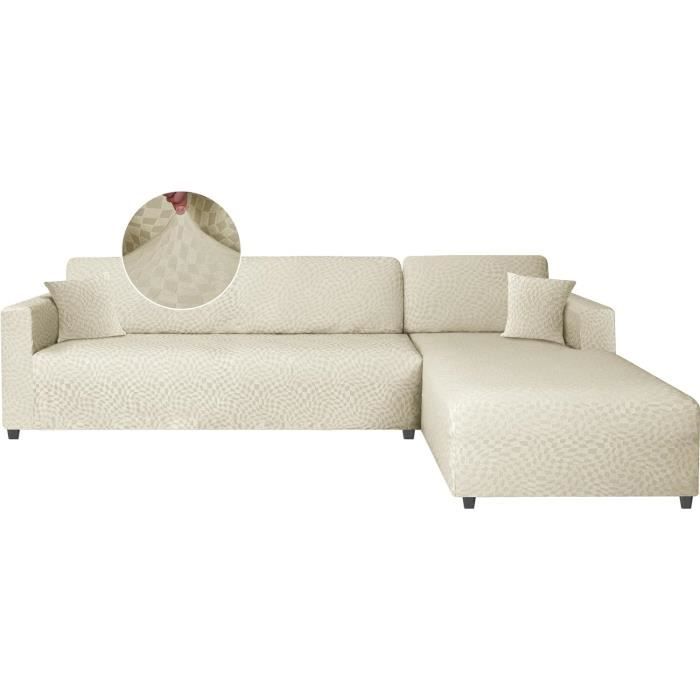 Housse De Canapé D'angle Extensible 190-230 Cm - Imperméable, 1 Pièce, Beige - Protection Anti-taches - 7