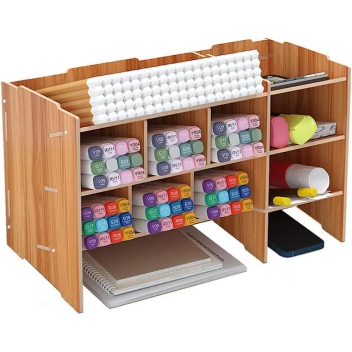 Étagère De Bureau - Organisateur De Bureau Rangement, Support De Rangement De Bureau D'angle Multifonctionnel, Présentoir De Bureau En Bois De Style