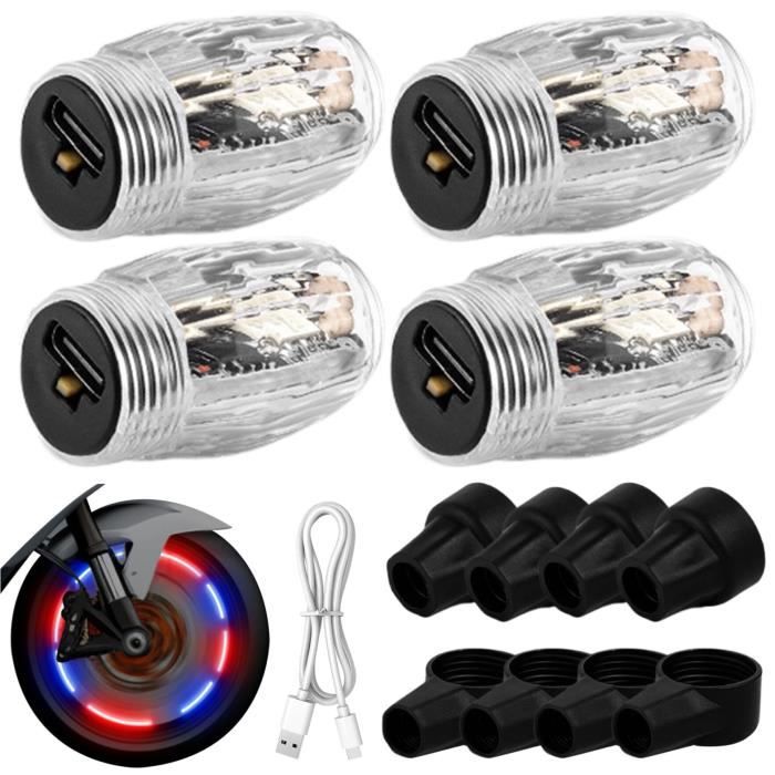 Lumières de roue à LED - Bouchons de Tige de Valve - Lot de 4 - Rechargeables - Colorées - Universelles