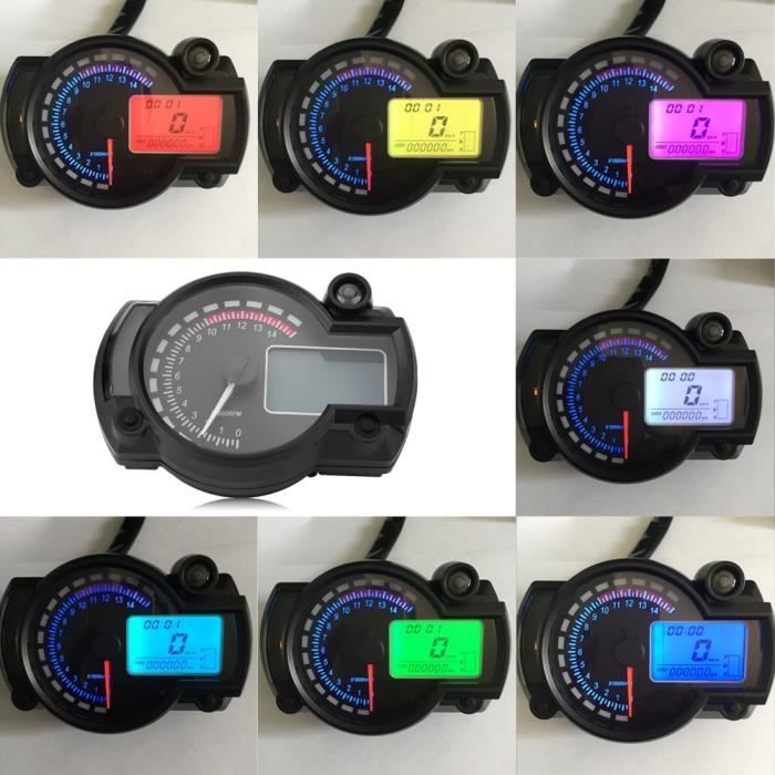 Compteur universel de vitesse pour moto auto kilométrique Compteur LCD  coloré d'affichage cristaux Tachymètre - MOO