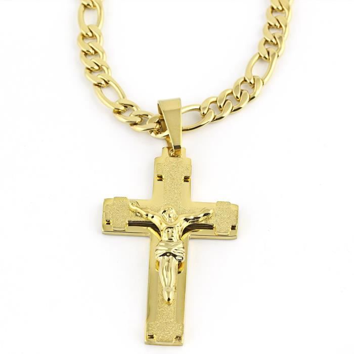 Pendentif Collier Croix Jesus Christ Argent Homme Chaine offerte 24" 7MM 