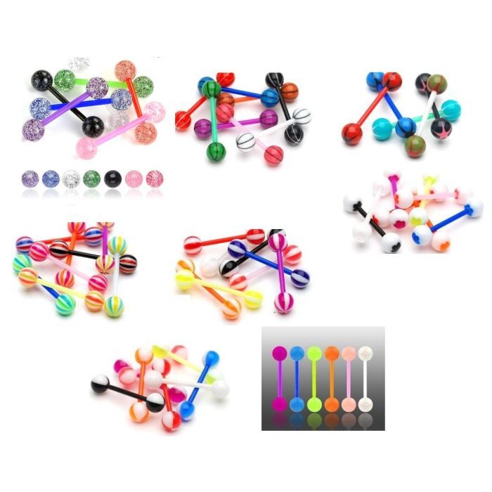 Lot De 5 Piercings De Langue Fluorescents - Tige 1.90x1.90 Mm, Gel De Silice, Neufs Avec étiquettes