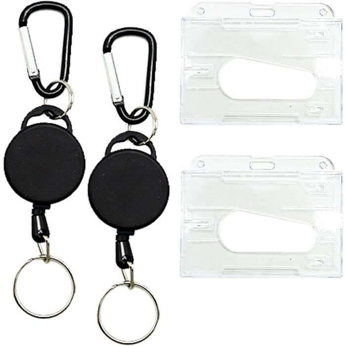 Porte-clés rétractable, mousqueton robuste, porte-badge, tactique, bobine de badge d'identification avec cordon rétractable en acier de 60 cm, noir Porte-clés rétractable, mousqueton robuste, porte-badge, tactique, bobine de badge d'identification avec cordon rétractable en acier de 60 cm, noir