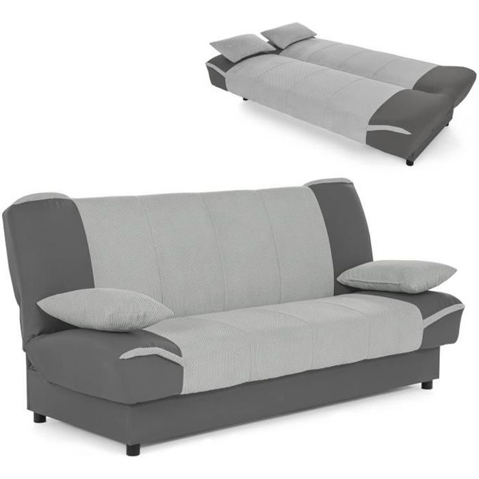 canapé clic clac convertible alton en tissu gris - alton - design contemporain - coffre de rangement spacieux