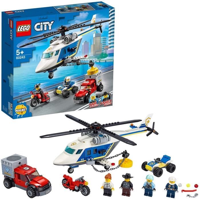 Jeu de construction LEGO City - Quad tout-terrain, hélicoptère, moto et pick-up d'évasion - Set 52827