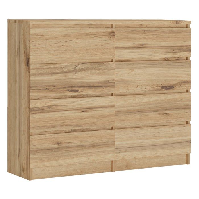 Commode 120 cm avec 8 tiroirs de style scandinave Couleur : Chêne Wotan Dimensions : L : 120 cm x P : 39 cm x H : 102 cm