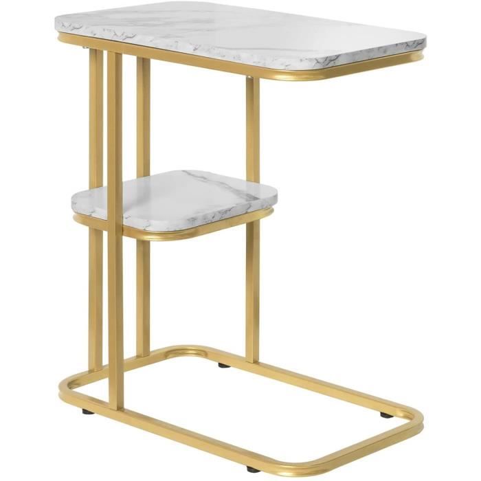 FBT110-G SoBuy Table d’Appoint Moderne Bout de Canapé à Café Table Basse Table de Chevet Effet Marbre Structure en Métal Doré 50x30x58 cm