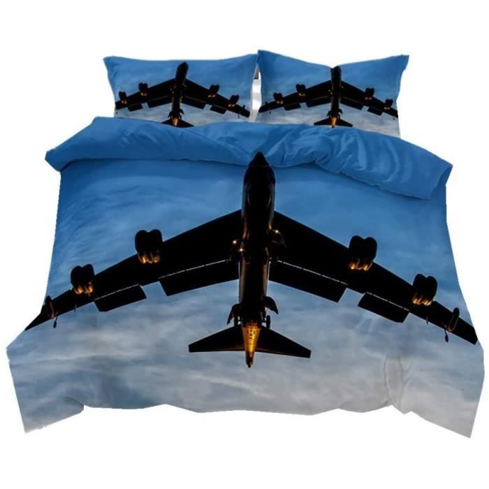 Housse De Couette 200x200 Cm Avion Platane – Parure De Lit 3 Pièces Microfibre Douce, 2 Taies D'Oreiller