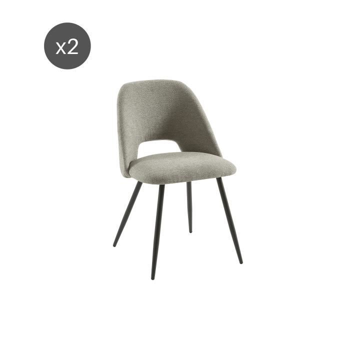 Lot de 2 chaises - BAÏTA - Gamme ELISABETH - tissu gris et pieds métal noir