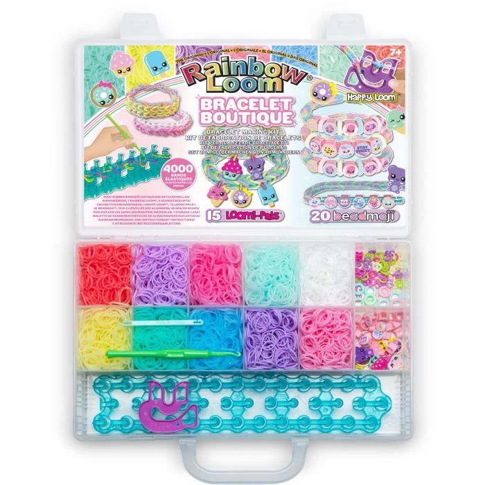 Coffret fabrication automatique de bracelets élastiques - BANDAI - Rainbow Loom Boutique - Contient 4000 Élastiques Beadmojis…