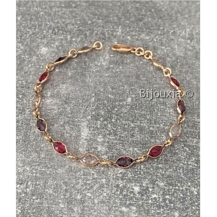 Bracelet Gourmette Vintage Couleur Or - Résine Cabochon Violet - Très Bon état - N°3559