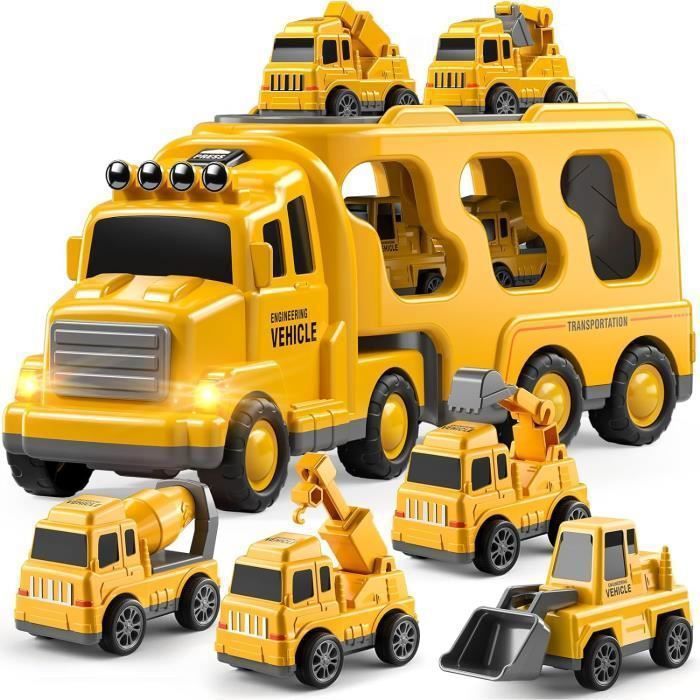 Jouet Enfant Camion Garçon Transporteur Véhicules Jouet Cadeau Enfant Petite Voiture Cadeau Anniversaire Jaune Véhicules Enfants