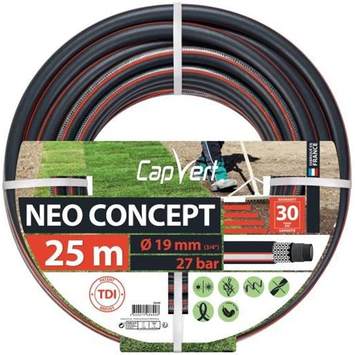 Tuyau d'arrosage Néo Concept Cap Vert - Diamètre 19 mm - Longueur 25 m -  Cdiscount Jardin