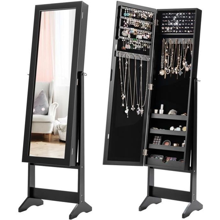 COSTWAY Armoire à bijoux sur Pied avec Miroir Coffre à Bijoux, Armoire