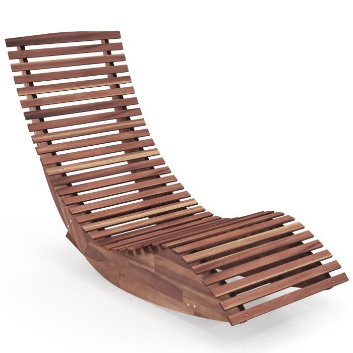chaise longue à bascule en bois d'acacia - costway - conception ergonomique à lattes - charge 160kg