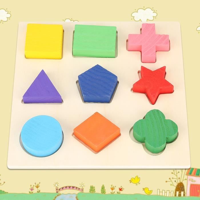 Puzzle Formes Géométriques En Bois - Planche Éducative 6 Formes/Couleurs - Jeu Montessori Enfant 3+ - Motricité Et Reconnaissance