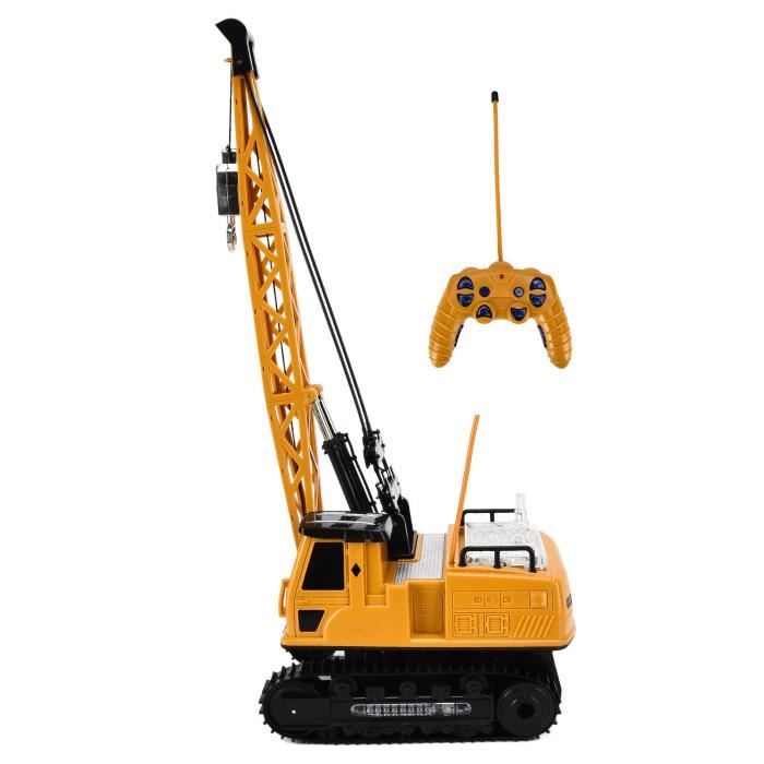 Grue Sur Chenilles Jouet Radiocommandée Géante 1:12 - Lumières Sons Tour 360° Levage Rechargeable