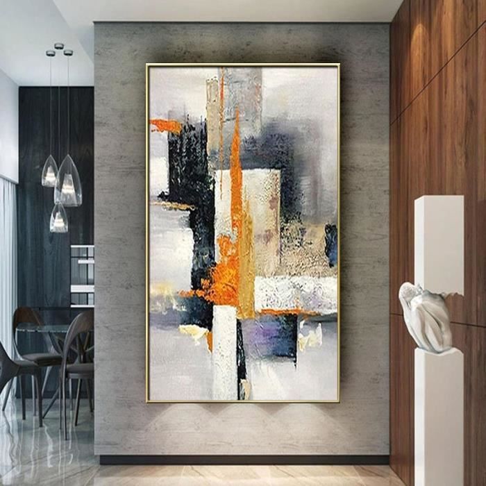 Grand Tableau D'art Mural Abstrait – Disques Métal Rouge Sur Panneau Noir, 80x60 Cm, Moderne