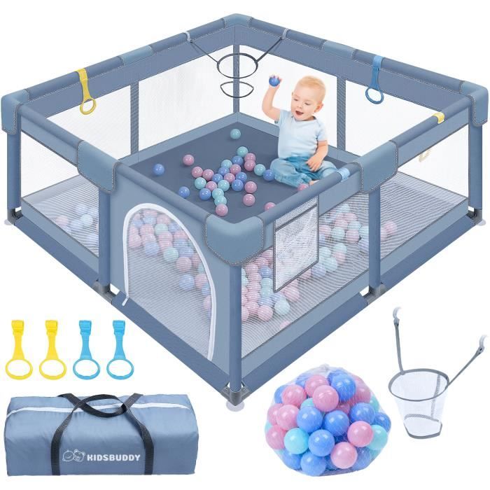 FERGHANA - Parc Bébé avec 30 ballons océanique 130x130x66 cm Clôture bébé 4 Poignées Porte de Sécurité Gris