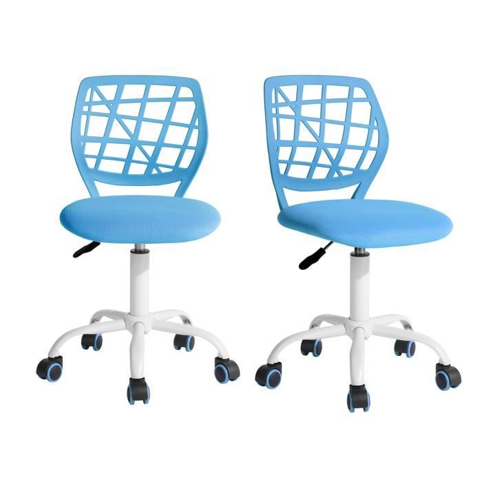 furniturer lot de 2 chaise de bureau adolescents pivotante réglable avec siège en tissu ergonomique, bleu