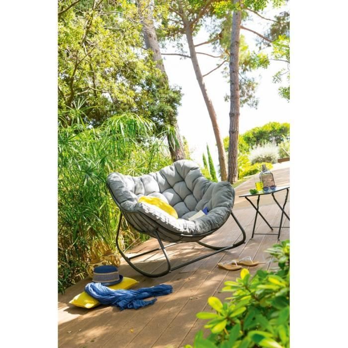 fauteuil à bascule paopao gris - hespéride - meuble de jardin - acier - métal - 109 x 96 x 83 cm