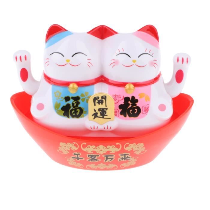 2 Figurines Chat Chanceux Solaire Maneki Neko - Bras Qui Bouge à L'énergie Solaire - Décoration Blanche Pour Maison, Bureau, Voiture - 7,5 Cm